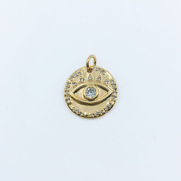 14K Gold Filled Disc Evil Eye Charm Pendant, CP1252