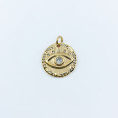 14K Gold Filled Disc Evil Eye Charm Pendant, CP1252