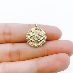 14K Gold Filled Disc Evil Eye Charm Pendant, CP1252