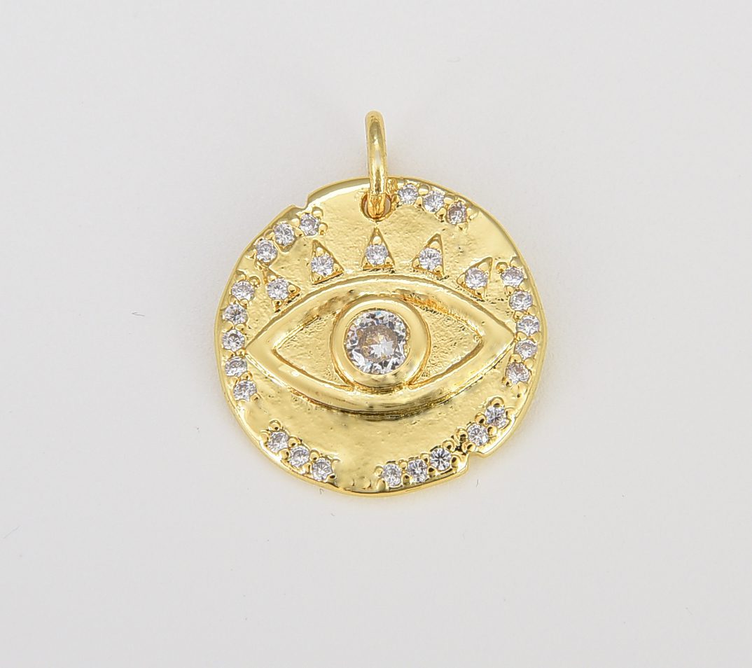 14K Gold Filled Disc Evil Eye Charm Pendant, CP1252