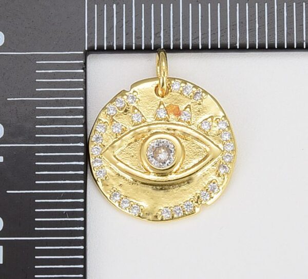 14K Gold Filled Disc Evil Eye Charm Pendant, CP1252