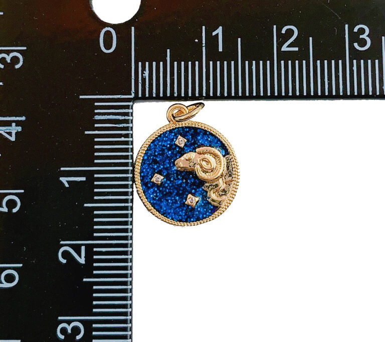 18K Gold Filled Dainty Zodiac Horoscope Sign Medallion Pendant Sparkle Astro Coin for Necklace Bracelet Jewelry Making Supply, CP1256