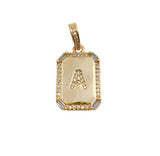 18K Gold Filled Initial Tag Letter Charm CZ, CP1257