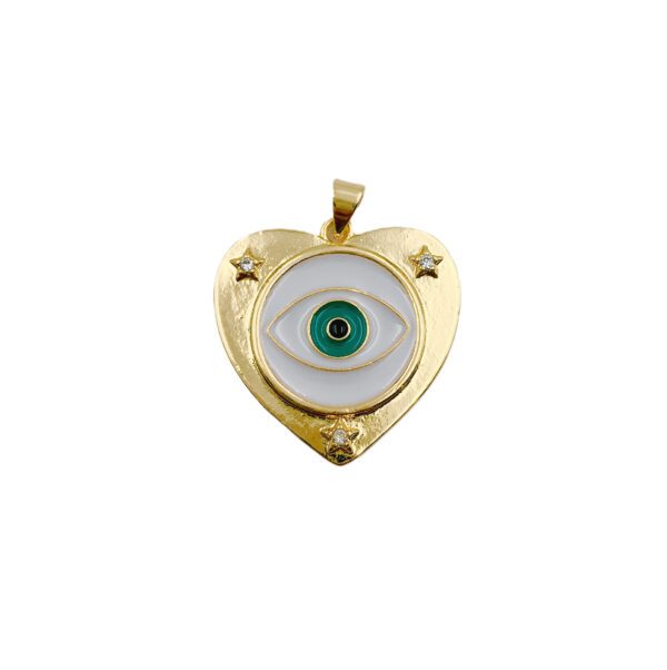 14K Gold Filled Evil Eye Charm, Cubic Zirconia Love Charm, Medallion Heart Jewelry, Micro Pave Sun Burst Charm, 25mm, CP1258