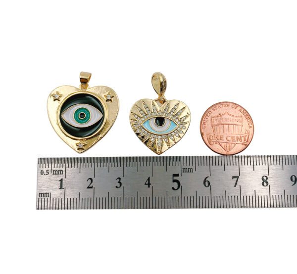 14K Gold Filled Evil Eye Charm, Cubic Zirconia Love Charm, Medallion Heart Jewelry, Micro Pave Sun Burst Charm, 25mm, CP1258