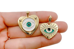 14K Gold Filled Evil Eye Charm, Cubic Zirconia Love Charm, Medallion Heart Jewelry, Micro Pave Sun Burst Charm, 25mm, CP1258