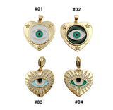 14K Gold Filled Evil Eye Charm, Cubic Zirconia Love Charm, Medallion Heart Jewelry, Micro Pave Sun Burst Charm, 25mm, CP1258