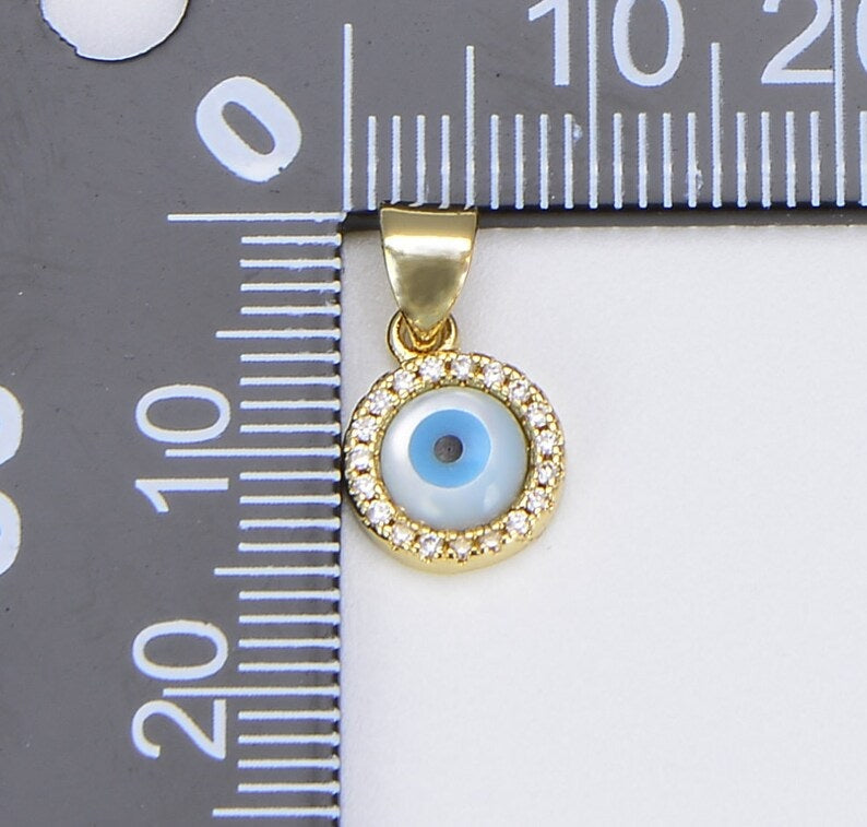 14K Gold Filled Enamel Gold Evil Eye Charm, Evil Eye Cubic Zirconia Pendant, Amulet Jewelry, Good Luck Eye Charm, Blue Evil Eye Charm, 9mm CP1259