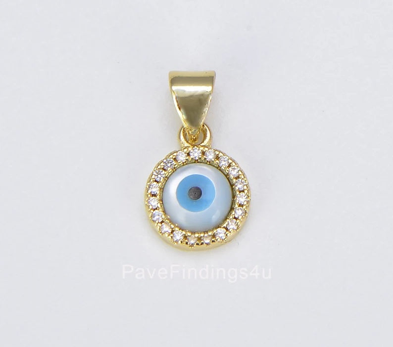 14K Gold Filled Enamel Gold Evil Eye Charm, Evil Eye Cubic Zirconia Pendant, Amulet Jewelry, Good Luck Eye Charm, Blue Evil Eye Charm, 9mm CP1259