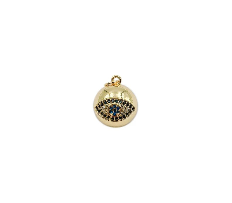 14K Gold Filled Micro Pave Evil Eye Charm, Amulet Charm Ball Charm, Ornament Greek Pendant, CP1261