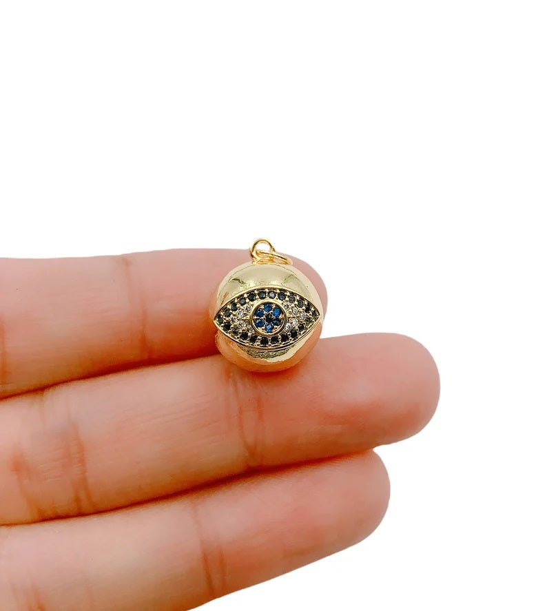 14K Gold Filled Micro Pave Evil Eye Charm, Amulet Charm Ball Charm, Ornament Greek Pendant, CP1261