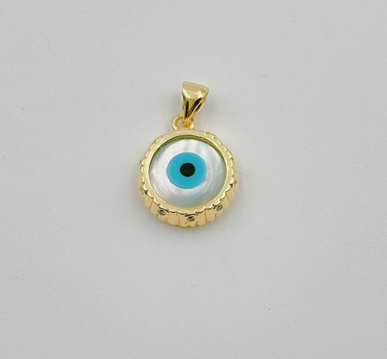 18K Gold filled Evil Eye Charm, Extra Tiny Evil Eye Pendant Charm Eye of RA Minimalist Jewelry Gift for Her Bridal Necklace Component, CP1265