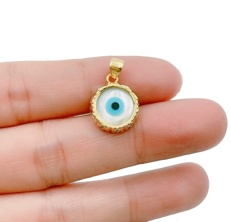 18K Gold filled Evil Eye Charm, Extra Tiny Evil Eye Pendant Charm Eye of RA Minimalist Jewelry Gift for Her Bridal Necklace Component, CP1265