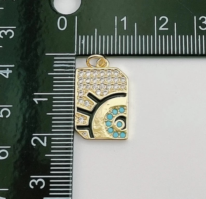 14K Gold Filled Dainty Black Enamel Talisman Charm Necklace, Evil Eye Pendant Amulet Medallion Pendant for Necklace Jewelry Making, CP1267