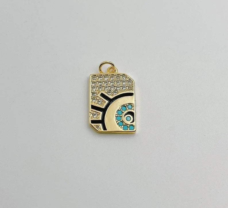 14K Gold Filled Dainty Black Enamel Talisman Charm Necklace, Evil Eye Pendant Amulet Medallion Pendant for Necklace Jewelry Making, CP1267