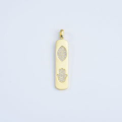 14K Gold Filled Micro Pave Evil Eye, Hamsa Rectangle Tag, Drop Pendant Long Charm for Necklace Component, CP1270B