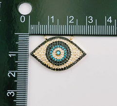 14K Gold Filled Micro Pave Blue Evil Eyes Connector for Bracelet Necklace, Link Connector Double Bail Charm , 30x18mm, CP1272