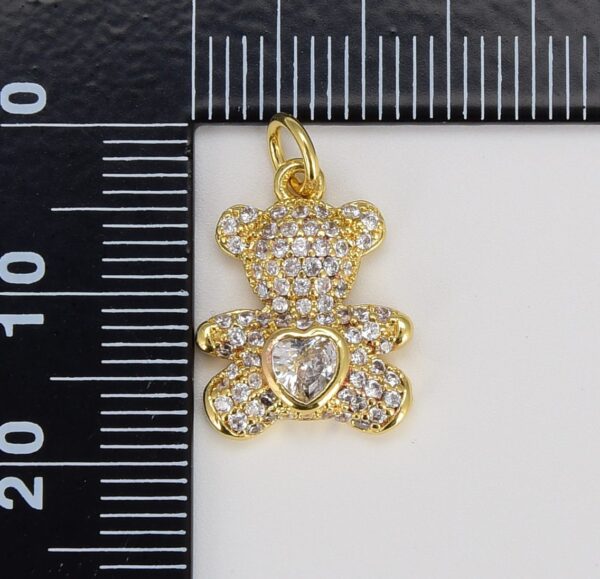 14K Gold Filled Micro Pave Gold Bear Charm Teddy Bear Charm Necklace Pendant / Keychain / Earrings / Kids Crafts, 20x15mm, CP1275