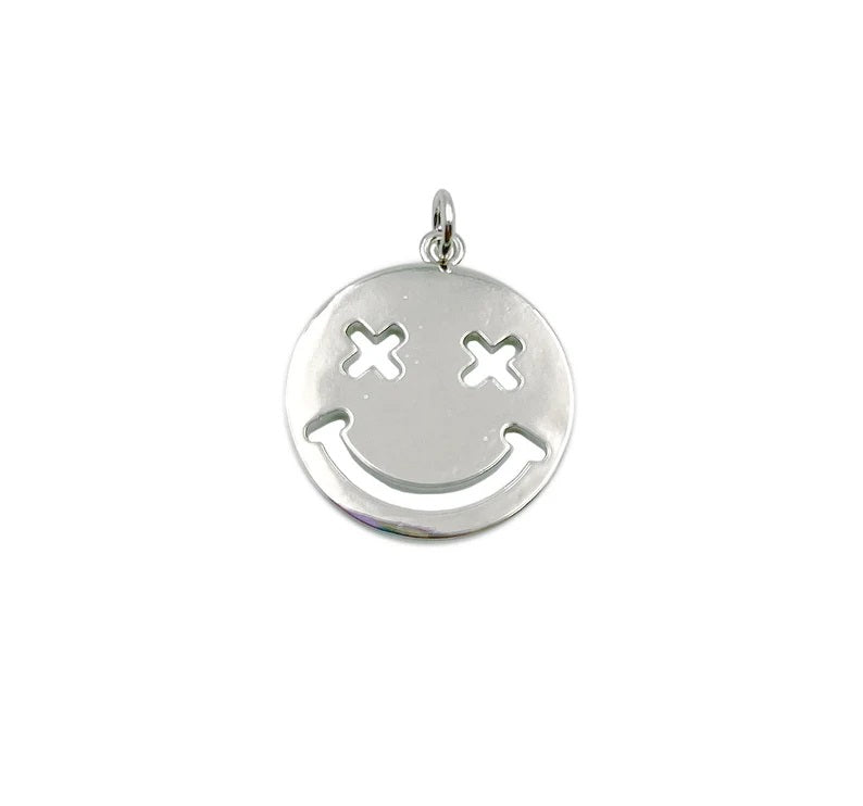 14K Gold Filled Happy Face Charm, Emoji Charm Gold Smile Charm Pendant White Gold Smiley Face Charms Necklace, CP1277