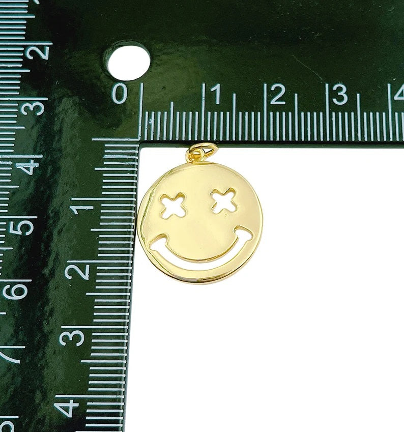 14K Gold Filled Happy Face Charm, Emoji Charm Gold Smile Charm Pendant White Gold Smiley Face Charms Necklace, CP1277