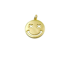 14K Gold Filled Happy Face Charm, Emoji Charm Gold Smile Charm Pendant White Gold Smiley Face Charms Necklace, CP1277