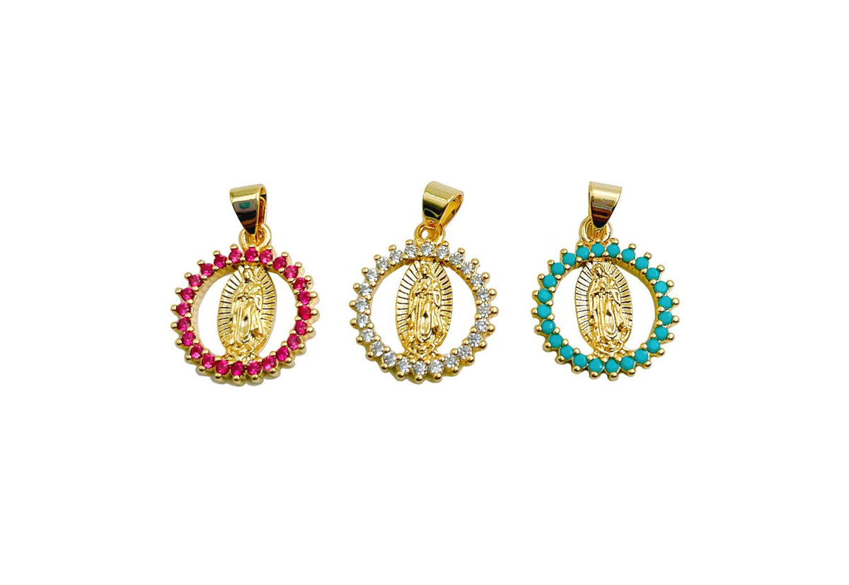 18K Gold Filled Virgin Mary Pendant Necklace, Micro Pave Virgen de Guadalupe Medallion Pendant for Necklace Religious Jewelry Supply, CP1278