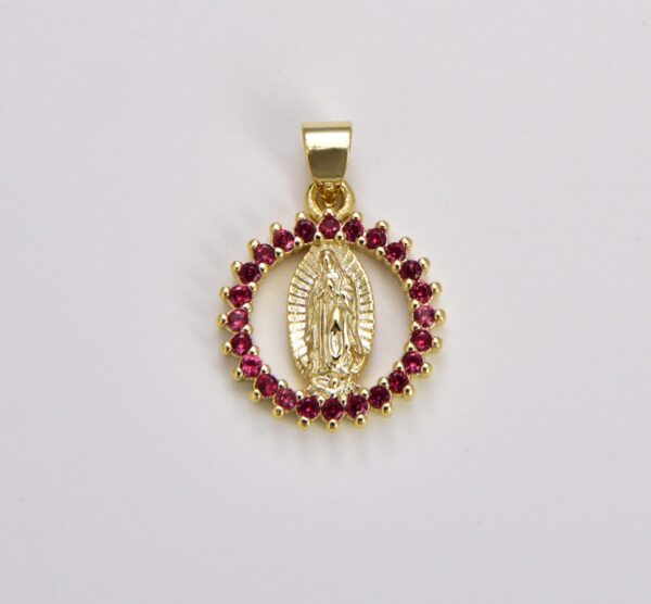 18K Gold Filled Virgin Mary Pendant Necklace, Micro Pave Virgen de Guadalupe Medallion Pendant for Necklace Religious Jewelry Supply, CP1278