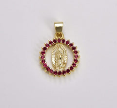 18K Gold Filled Virgin Mary Pendant Necklace, Micro Pave Virgen de Guadalupe Medallion Pendant for Necklace Religious Jewelry Supply, CP1278