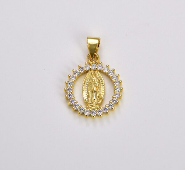 18K Gold Filled Virgin Mary Pendant Necklace, Micro Pave Virgen de Guadalupe Medallion Pendant for Necklace Religious Jewelry Supply, CP1278