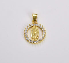 18K Gold Filled Virgin Mary Pendant Necklace, Micro Pave Virgen de Guadalupe Medallion Pendant for Necklace Religious Jewelry Supply, CP1278