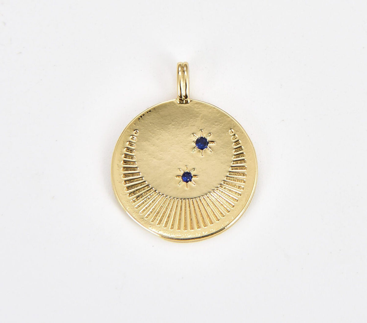 14K Gold Filled Dainty Moon and Star Medallion Pendant, Crescent Moon Round Disc Charm Necklace, 23x18mm, CP1280