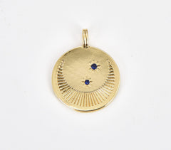 14K Gold Filled Dainty Moon and Star Medallion Pendant, Crescent Moon Round Disc Charm Necklace, 23x18mm, CP1280