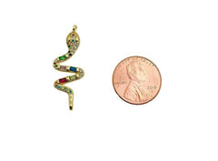 14K Gold Filled Dainty Colorful Micro Pave Snake Charm, Cubic Snake Charm, Serpent Charm, Animal Charm for Necklace Bracelet Component, CP1284