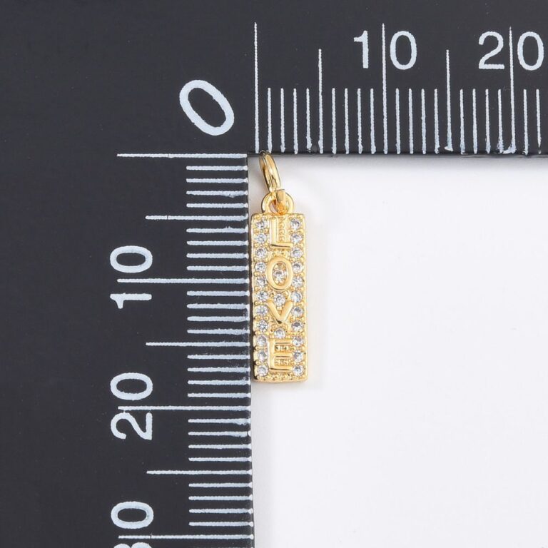 18K Gold Filled Micro Pave Love Word Charm Rectangle Drop Pendant Long Lover Girl Charm for Necklace Earring Component, 15x4mm, CP1285