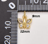 14K Gold Filled Butterfly Charm Micro Pave Butterfly, CZ Charms, Cubic Zirconia Butterfly Side way Charm Bracelet Earring Necklace, CP1286