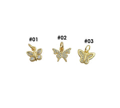 14K Gold Filled Butterfly Charm Micro Pave Butterfly, CZ Charms, Cubic Zirconia Butterfly Side way Charm Bracelet Earring Necklace, CP1286