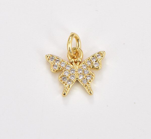 14K Gold Filled Butterfly Charm Micro Pave Butterfly, CZ Charms, Cubic Zirconia Butterfly Side way Charm Bracelet Earring Necklace, CP1286