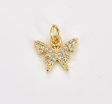 14K Gold Filled Butterfly Charm Micro Pave Butterfly, CZ Charms, Cubic Zirconia Butterfly Side way Charm Bracelet Earring Necklace, CP1286