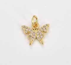 14K Gold Filled Butterfly Charm Micro Pave Butterfly, CZ Charms, Cubic Zirconia Butterfly Side way Charm Bracelet Earring Necklace, CP1286