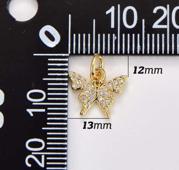 14K Gold Filled Butterfly Charm Micro Pave Butterfly, CZ Charms, Cubic Zirconia Butterfly Side way Charm Bracelet Earring Necklace, CP1286