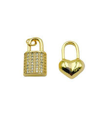 14K Gold Filled Micro Pave Padlock and Heart Lock Charm Pendant, CP1288