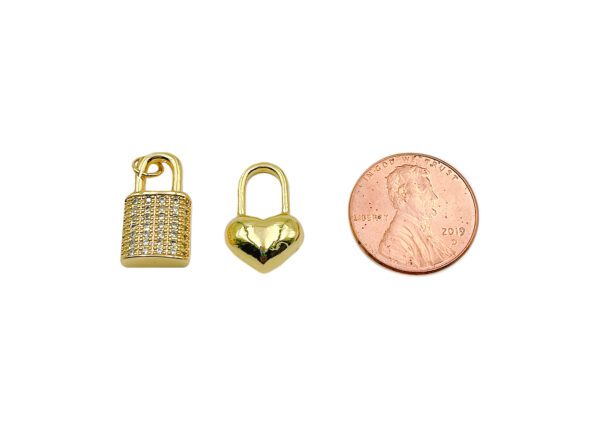 14K Gold Filled Micro Pave Padlock and Heart Lock Charm Pendant, CP1288