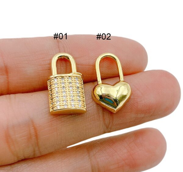 14K Gold Filled Micro Pave Padlock and Heart Lock Charm Pendant, CP1288