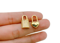 14K Gold Filled Micro Pave Padlock and Heart Lock Charm Pendant, CP1288