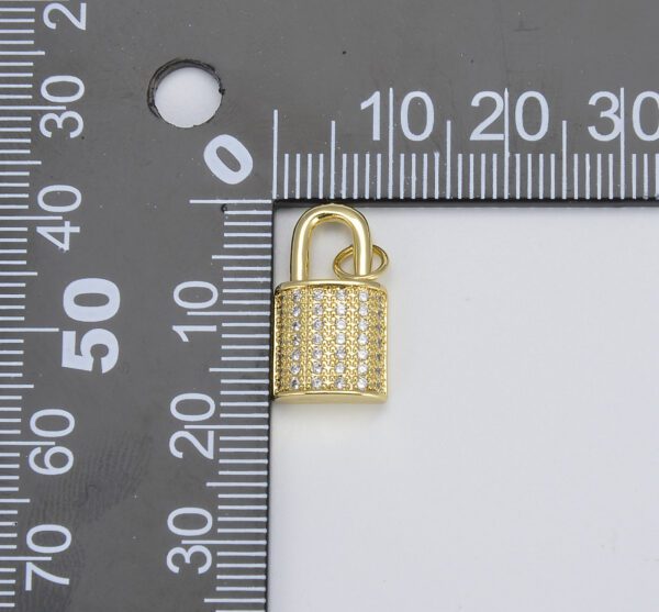 14K Gold Filled Micro Pave Padlock and Heart Lock Charm Pendant, CP1288