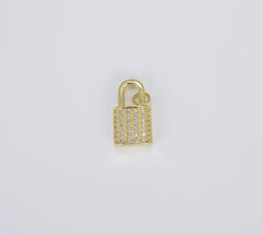 14K Gold Filled Micro Pave Padlock and Heart Lock Charm Pendant, CP1288