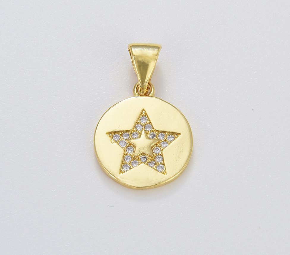 14K Gold Filled Star Charm, Celestial Pendants, Gold Star Charm, Cubic Disc Coin Charms, Lead Nickel Free, 15x12mm, CP1290