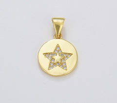 14K Gold Filled Star Charm, Celestial Pendants, Gold Star Charm, Cubic Disc Coin Charms, Lead Nickel Free, 15x12mm, CP1290