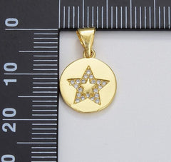 14K Gold Filled Star Charm, Celestial Pendants, Gold Star Charm, Cubic Disc Coin Charms, Lead Nickel Free, 15x12mm, CP1290