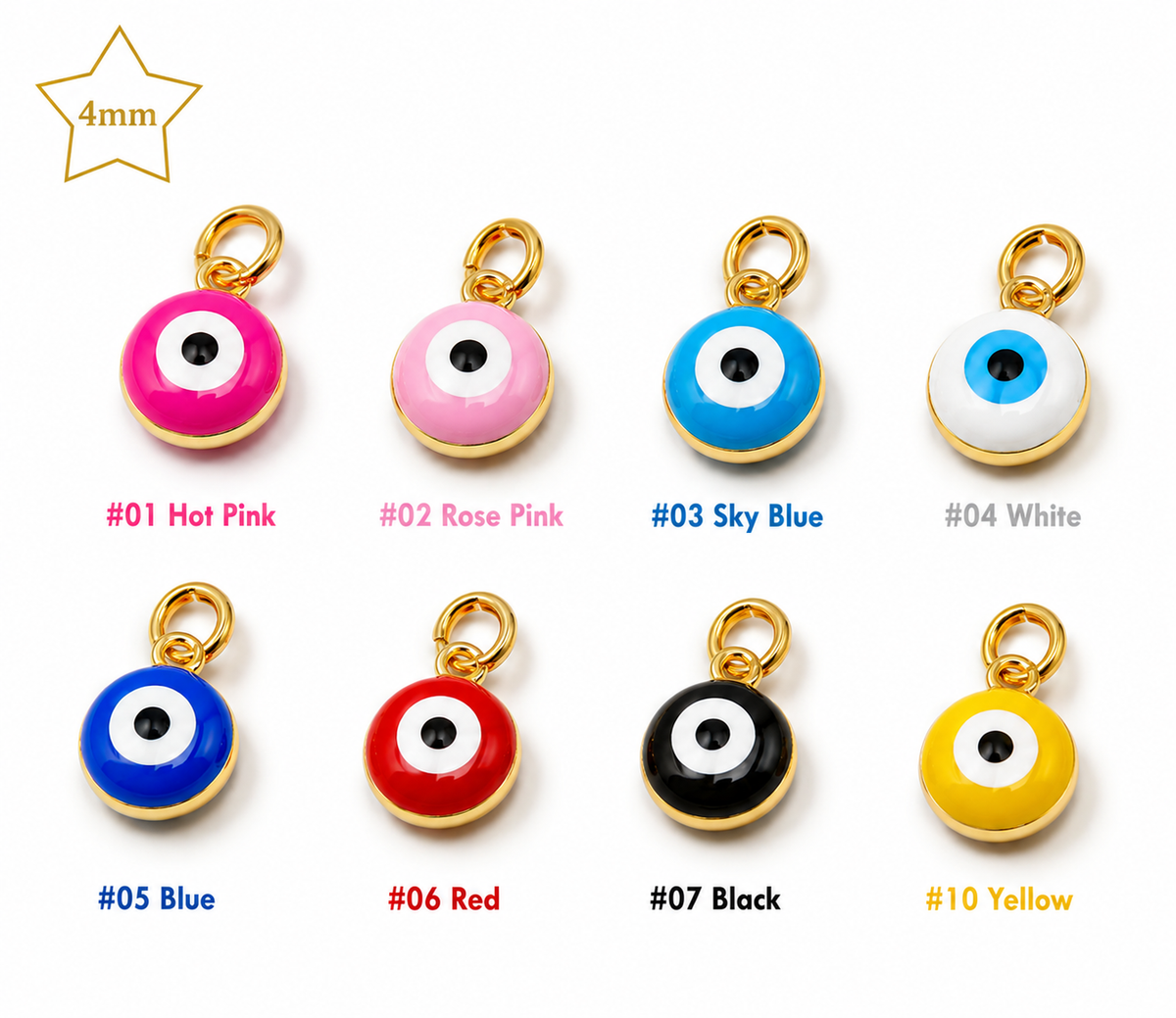 18K Gold Filled Enamel Evil Eye Charm, Evil Eye Pendant Mini Round Evil Eye Charm for bracelet Necklaces Earrings Jewelry, CP1291